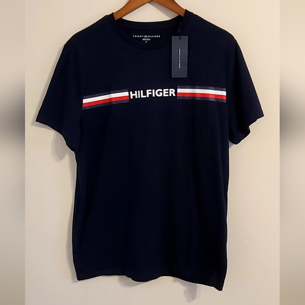 Tommy Hilfiger Men's Dark Blue Tee with Logo